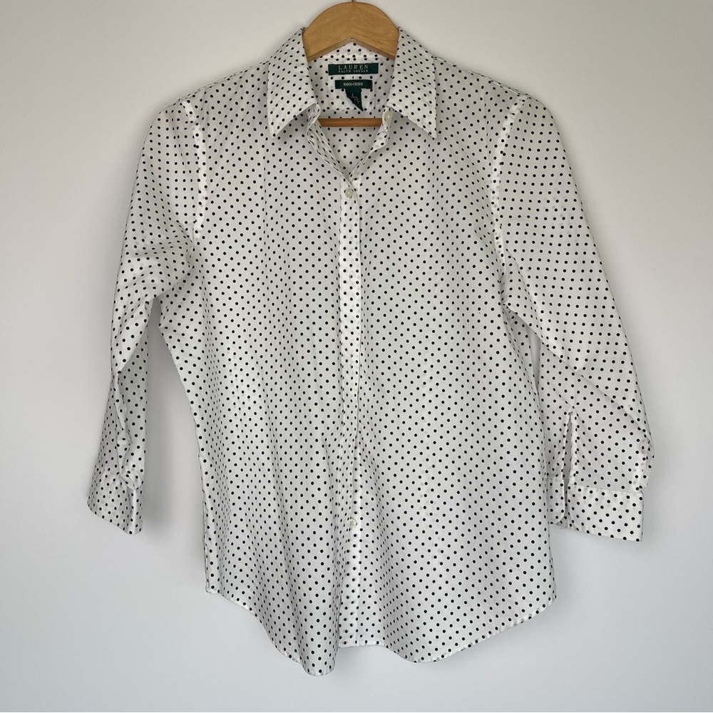 Women’s Ralph Lauren White Blouse with Black Polka Dots - size Large
